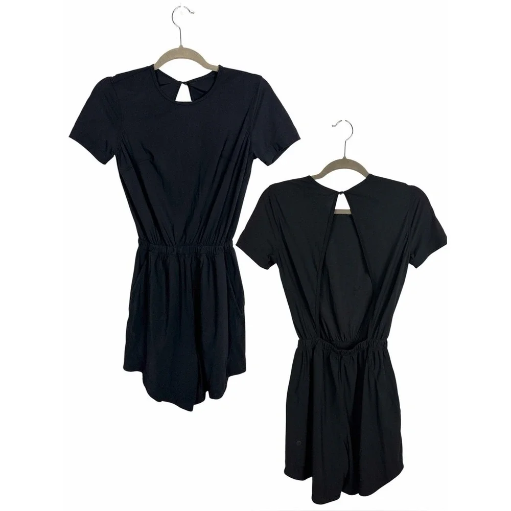 Lululemon Lightweight High-Neck Romper Black Size 2 Open Back Athletic One Piece